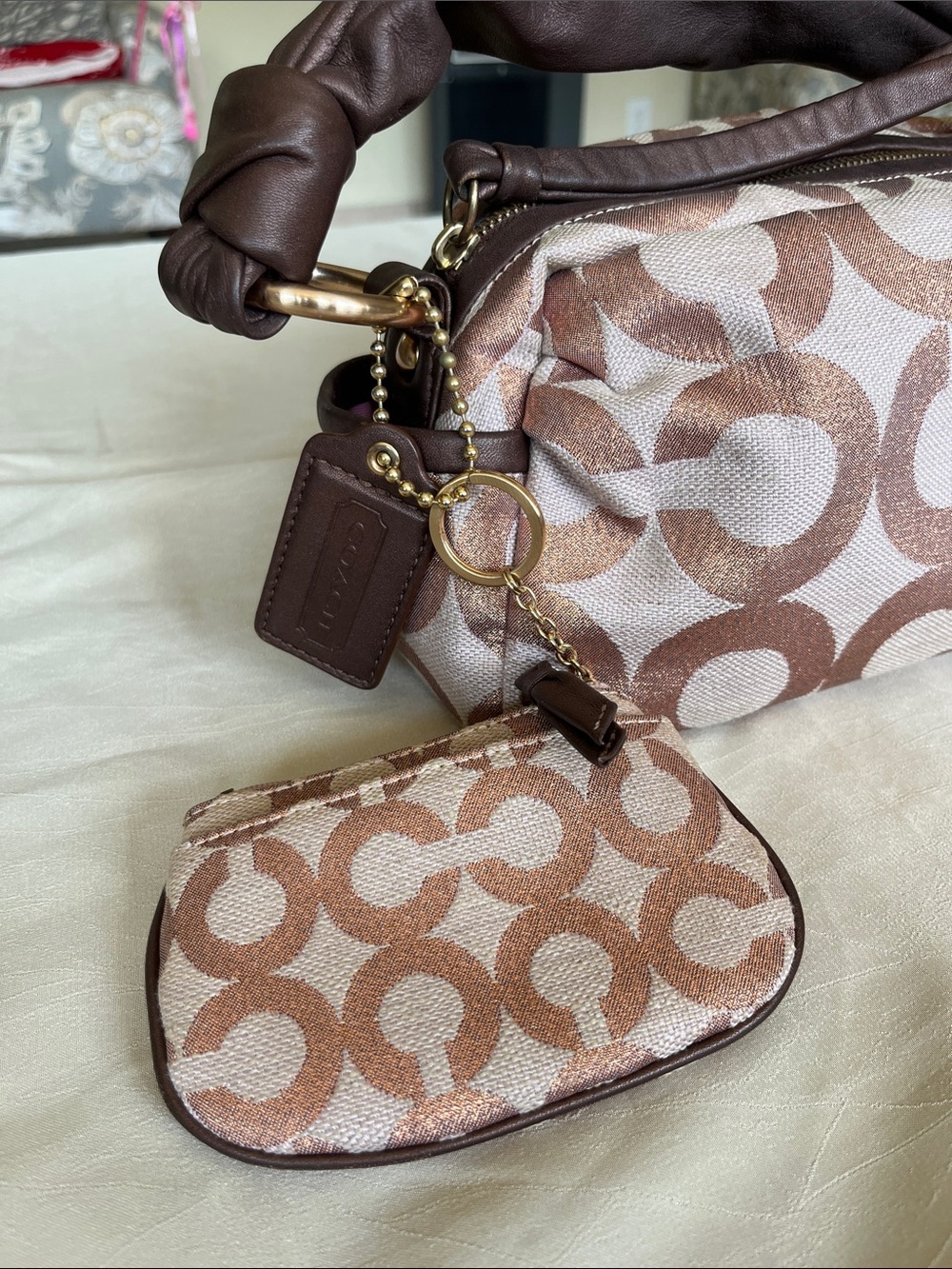 Coach Brown and Pink Signature Jacquard Crossbody with Coin Pouch - Picture 2 of 10